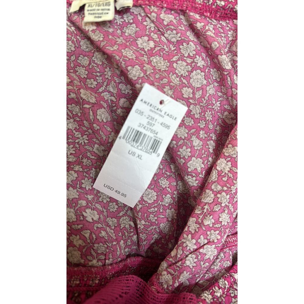 American Eagle Outfitters pink floral smocked boho top‎ NWT XL milkmaid Cottage - Picture 4 of 10